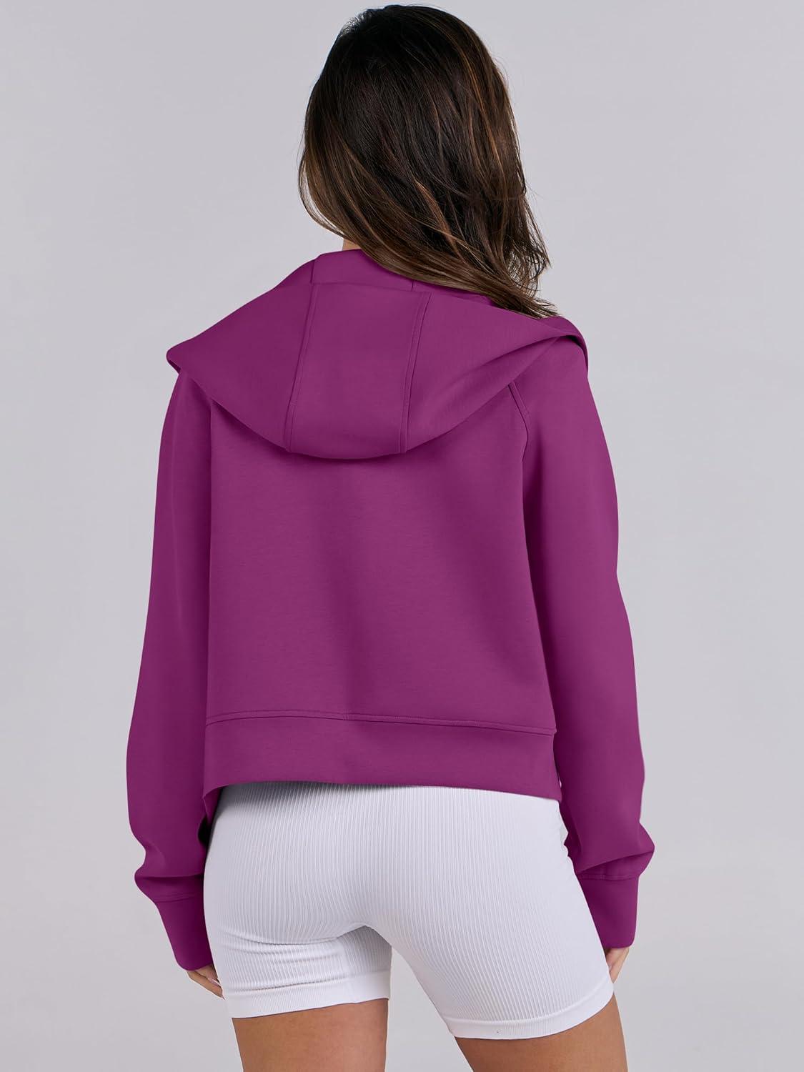 imageANRABESS Womens Zip Up Hoodies Cropped Sweatshirts Fleece Jackets Fall Outfits Casual Hooded Y2k Tops Winter Clothes 2025Fuchsia