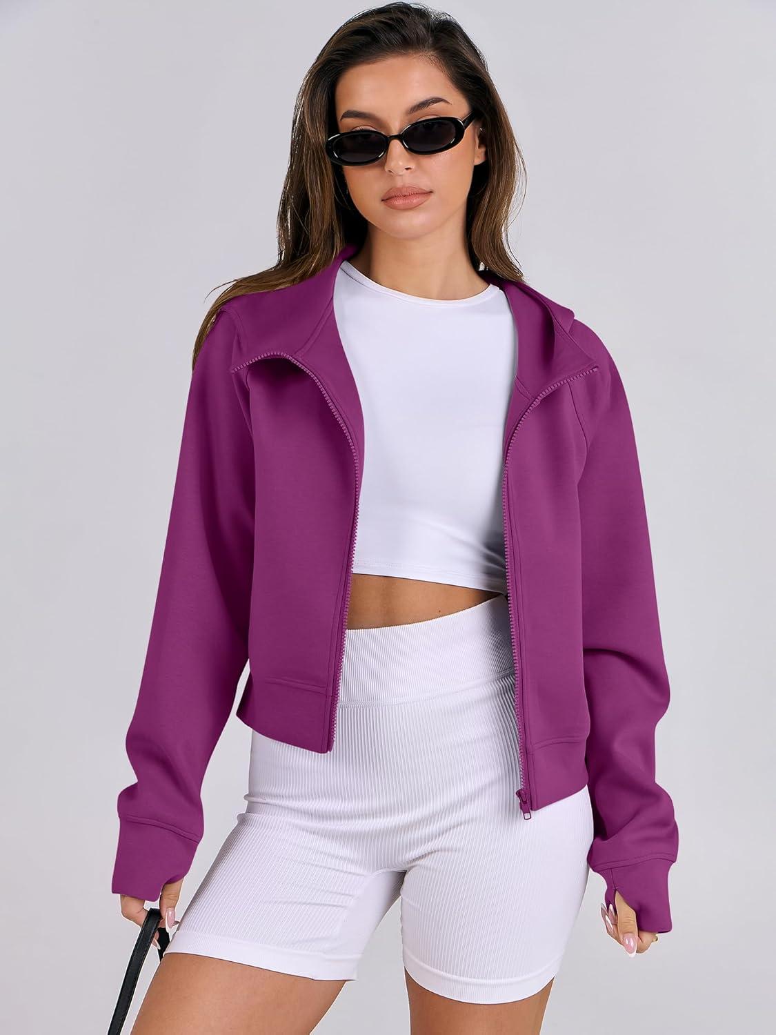 imageANRABESS Womens Zip Up Hoodies Cropped Sweatshirts Fleece Jackets Fall Outfits Casual Hooded Y2k Tops Winter Clothes 2025Fuchsia