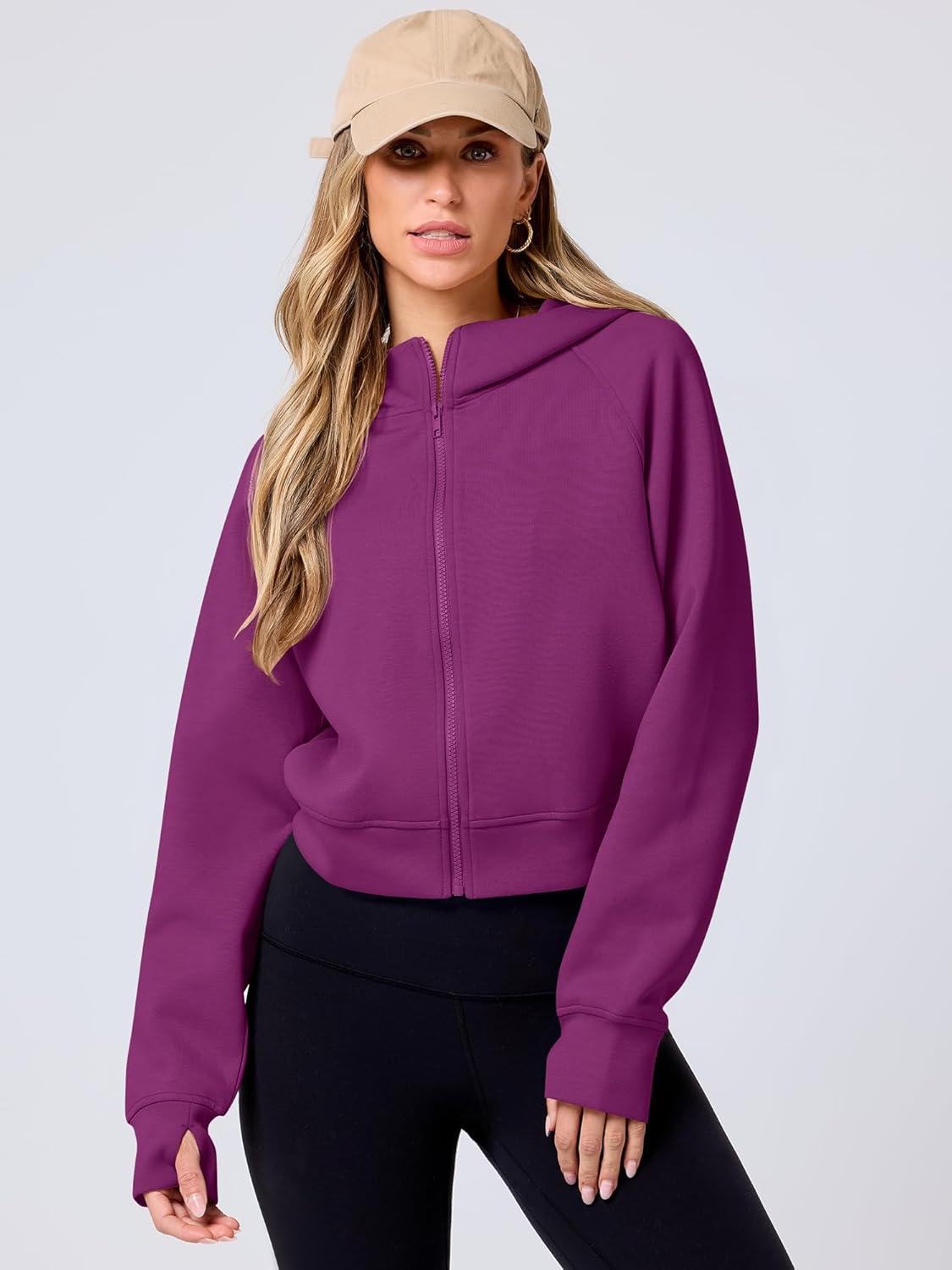 imageANRABESS Womens Zip Up Hoodies Cropped Sweatshirts Fleece Jackets Fall Outfits Casual Hooded Y2k Tops Winter Clothes 2025Fuchsia