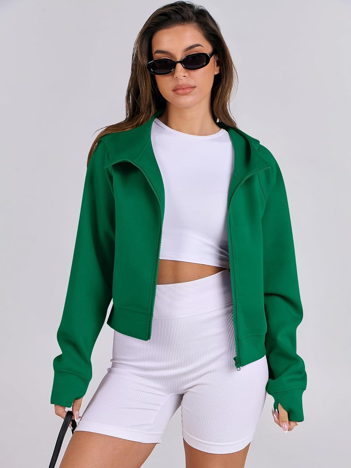 imageANRABESS Womens Zip Up Hoodies Cropped Sweatshirts Fleece Jackets Fall Outfits Casual Hooded Y2k Tops Winter Clothes 2025Green