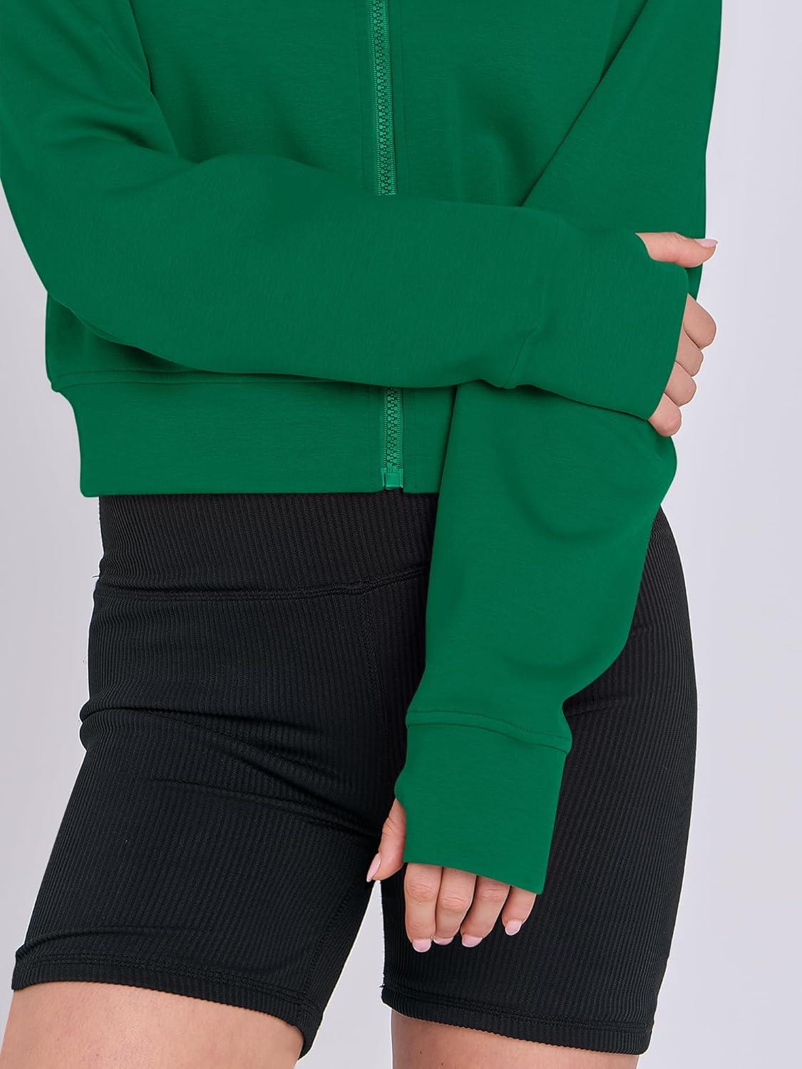 imageANRABESS Womens Zip Up Hoodies Cropped Sweatshirts Fleece Jackets Fall Outfits Casual Hooded Y2k Tops Winter Clothes 2025Green