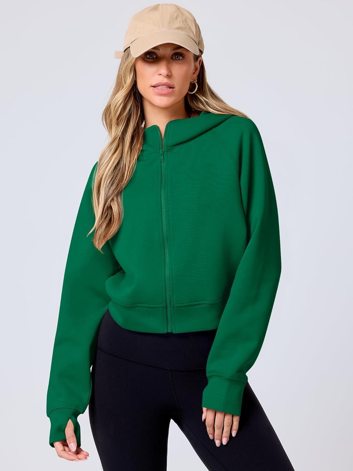 imageANRABESS Womens Zip Up Hoodies Cropped Sweatshirts Fleece Jackets Fall Outfits Casual Hooded Y2k Tops Winter Clothes 2025Green