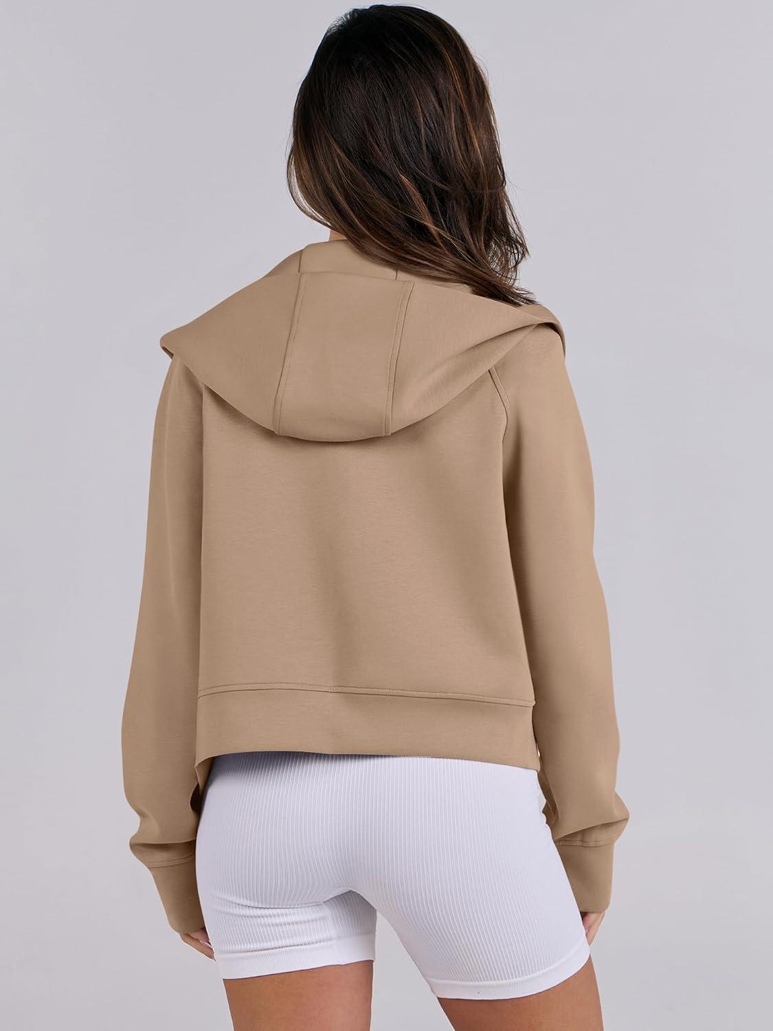 imageANRABESS Womens Zip Up Hoodies Cropped Sweatshirts Fleece Jackets Fall Outfits Casual Hooded Y2k Tops Winter Clothes 2025Khaki