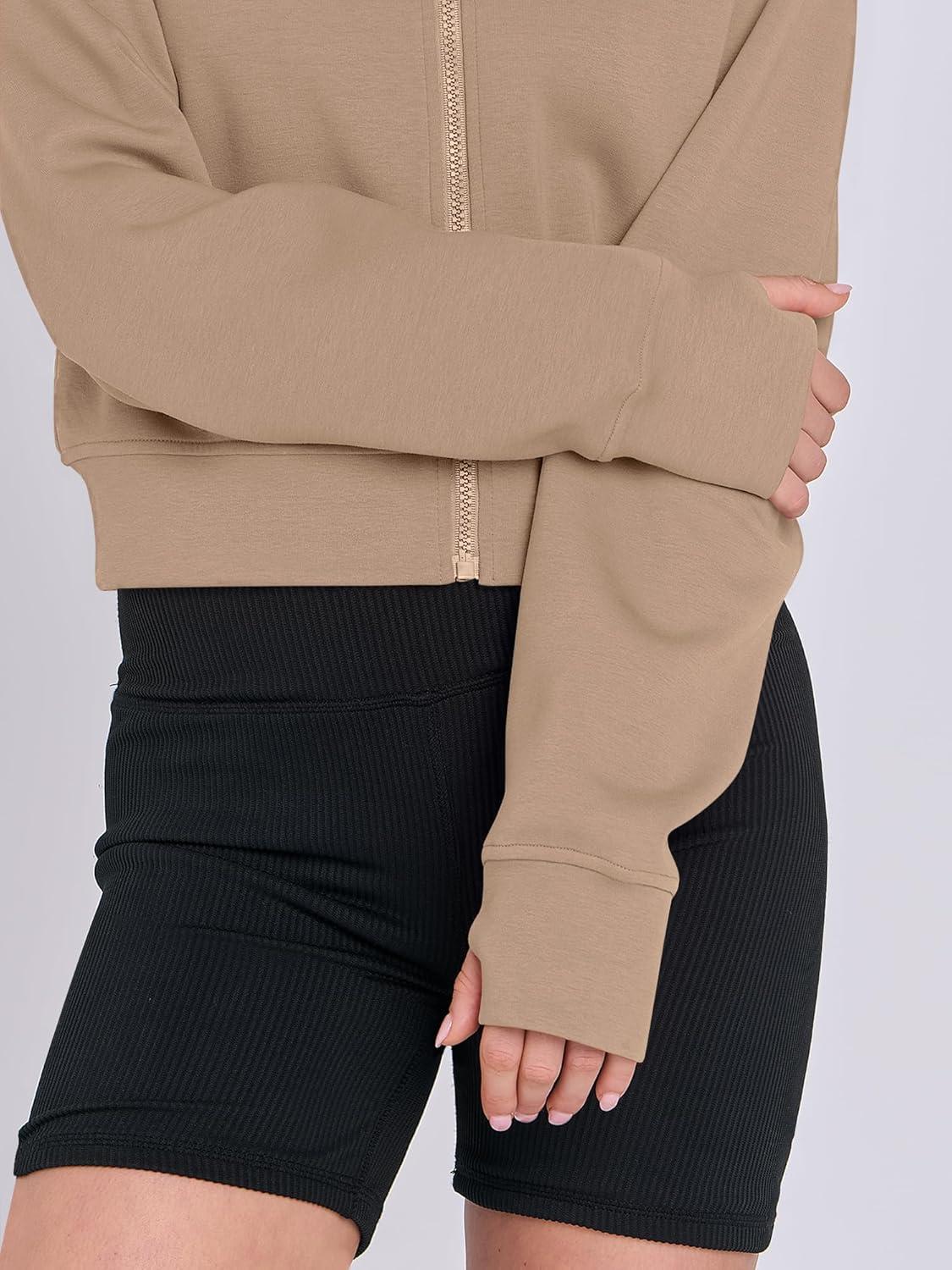 imageANRABESS Womens Zip Up Hoodies Cropped Sweatshirts Fleece Jackets Fall Outfits Casual Hooded Y2k Tops Winter Clothes 2025Khaki