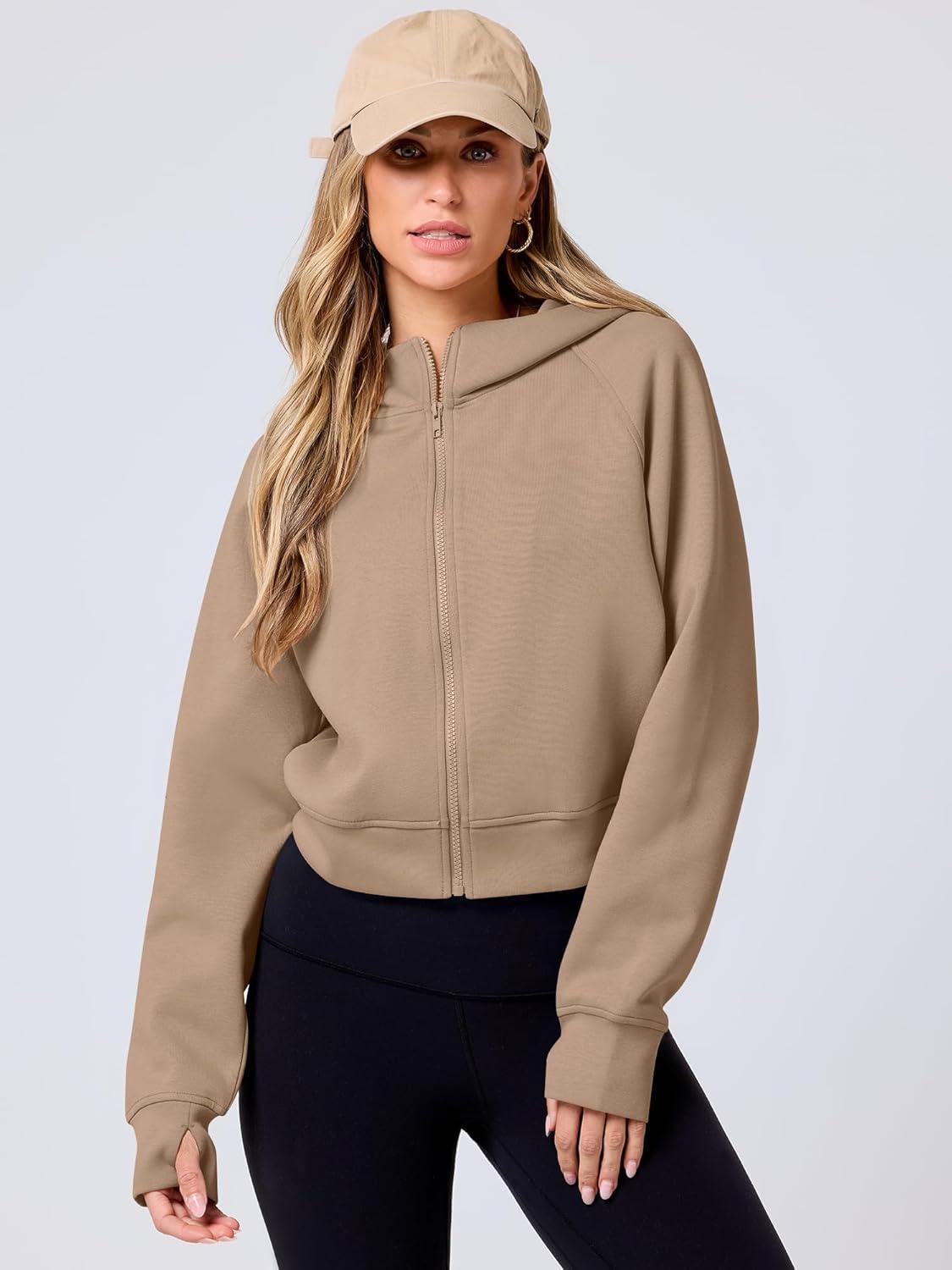 imageANRABESS Womens Zip Up Hoodies Cropped Sweatshirts Fleece Jackets Fall Outfits Casual Hooded Y2k Tops Winter Clothes 2025Khaki