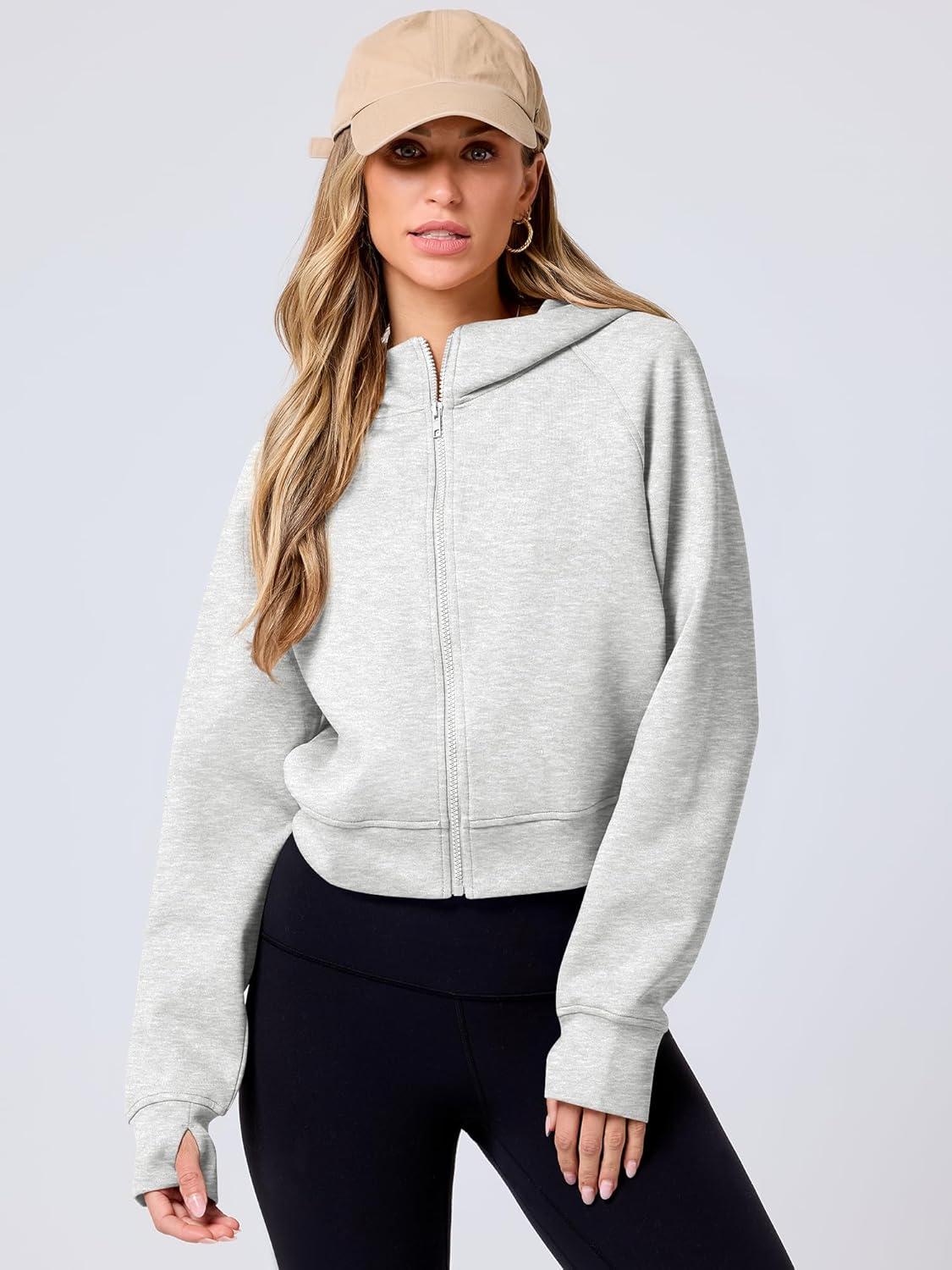 imageANRABESS Womens Zip Up Hoodies Cropped Sweatshirts Fleece Jackets Fall Outfits Casual Hooded Y2k Tops Winter Clothes 2025Light Grey