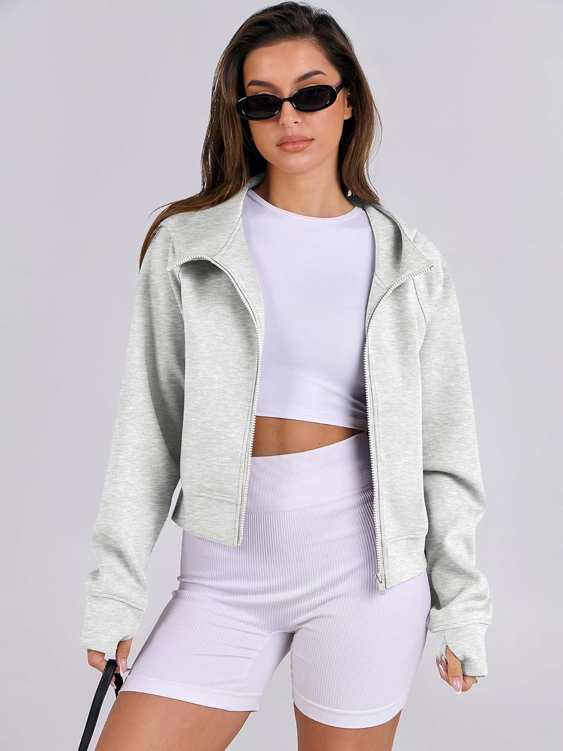 imageANRABESS Womens Zip Up Hoodies Cropped Sweatshirts Fleece Jackets Fall Outfits Casual Hooded Y2k Tops Winter Clothes 2025Light Grey