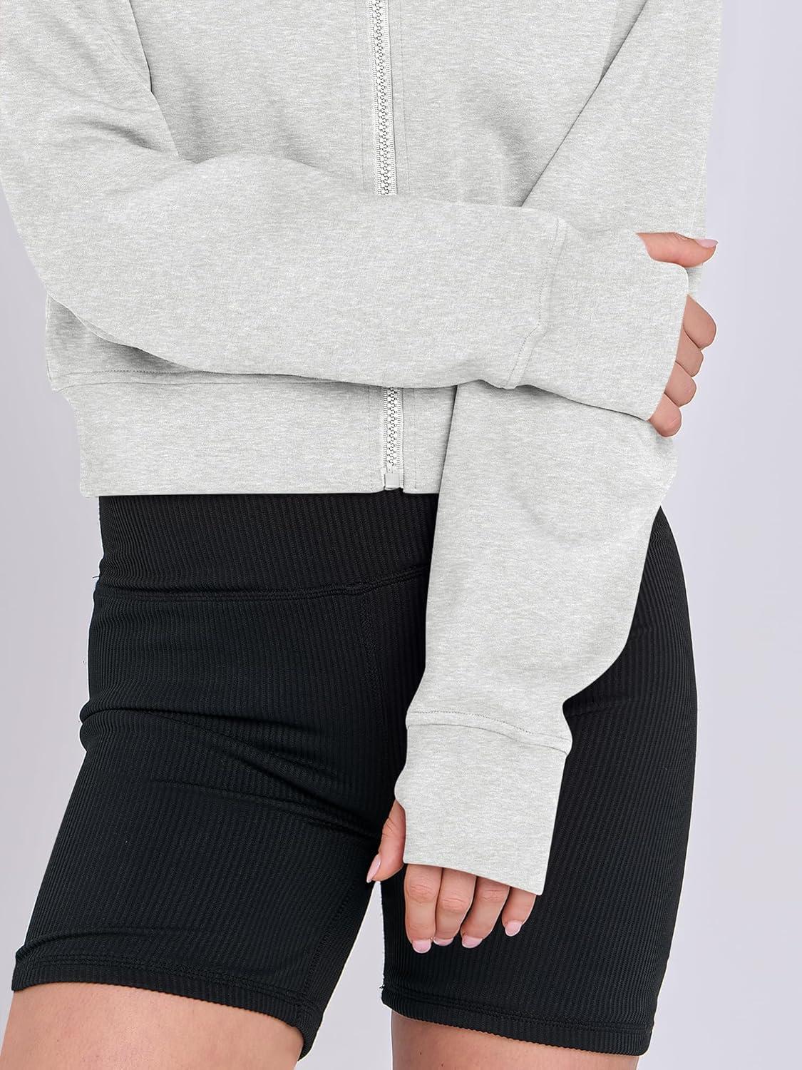 imageANRABESS Womens Zip Up Hoodies Cropped Sweatshirts Fleece Jackets Fall Outfits Casual Hooded Y2k Tops Winter Clothes 2025Light Grey