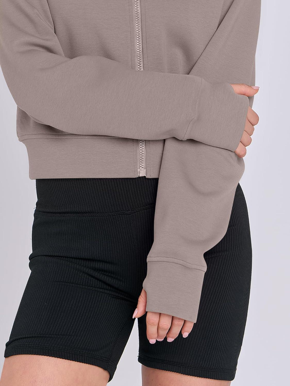 imageANRABESS Womens Zip Up Hoodies Cropped Sweatshirts Fleece Jackets Fall Outfits Casual Hooded Y2k Tops Winter Clothes 2025Light Khaki