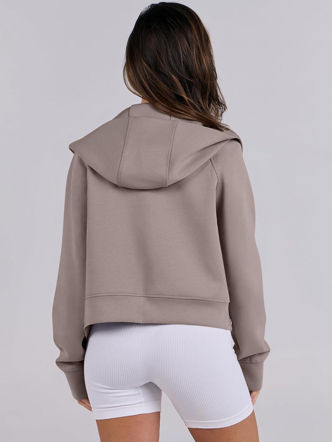 imageANRABESS Womens Zip Up Hoodies Cropped Sweatshirts Fleece Jackets Fall Outfits Casual Hooded Y2k Tops Winter Clothes 2025Light Khaki