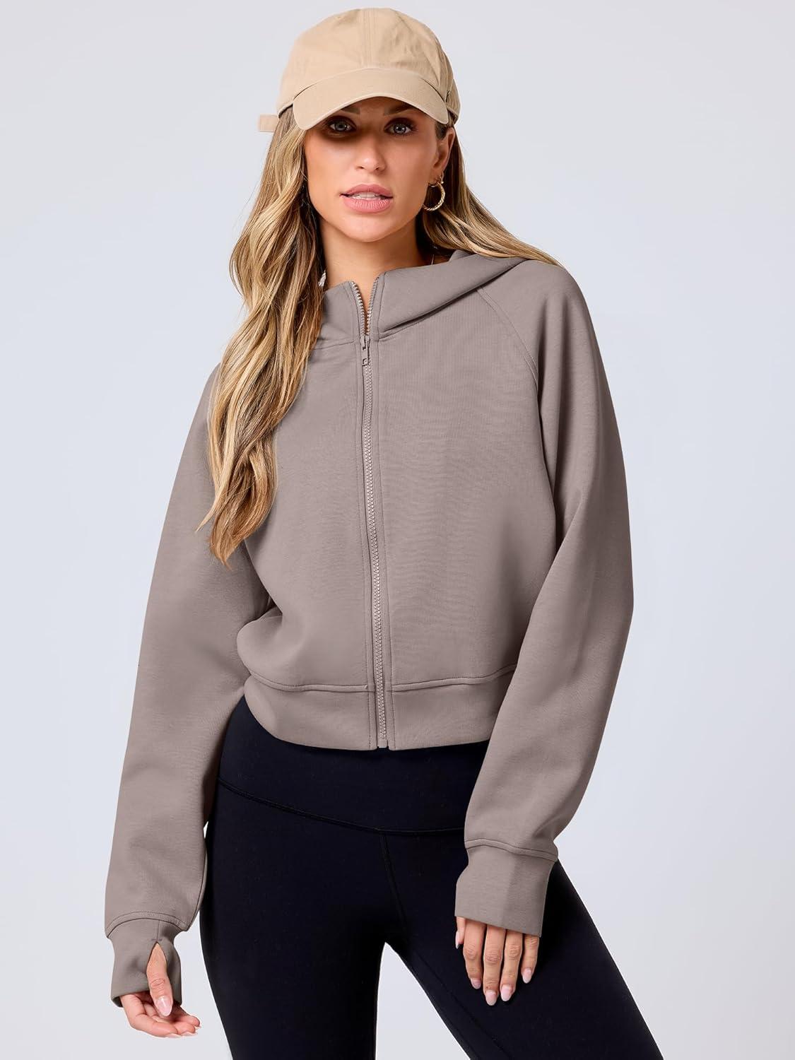 imageANRABESS Womens Zip Up Hoodies Cropped Sweatshirts Fleece Jackets Fall Outfits Casual Hooded Y2k Tops Winter Clothes 2025Light Khaki