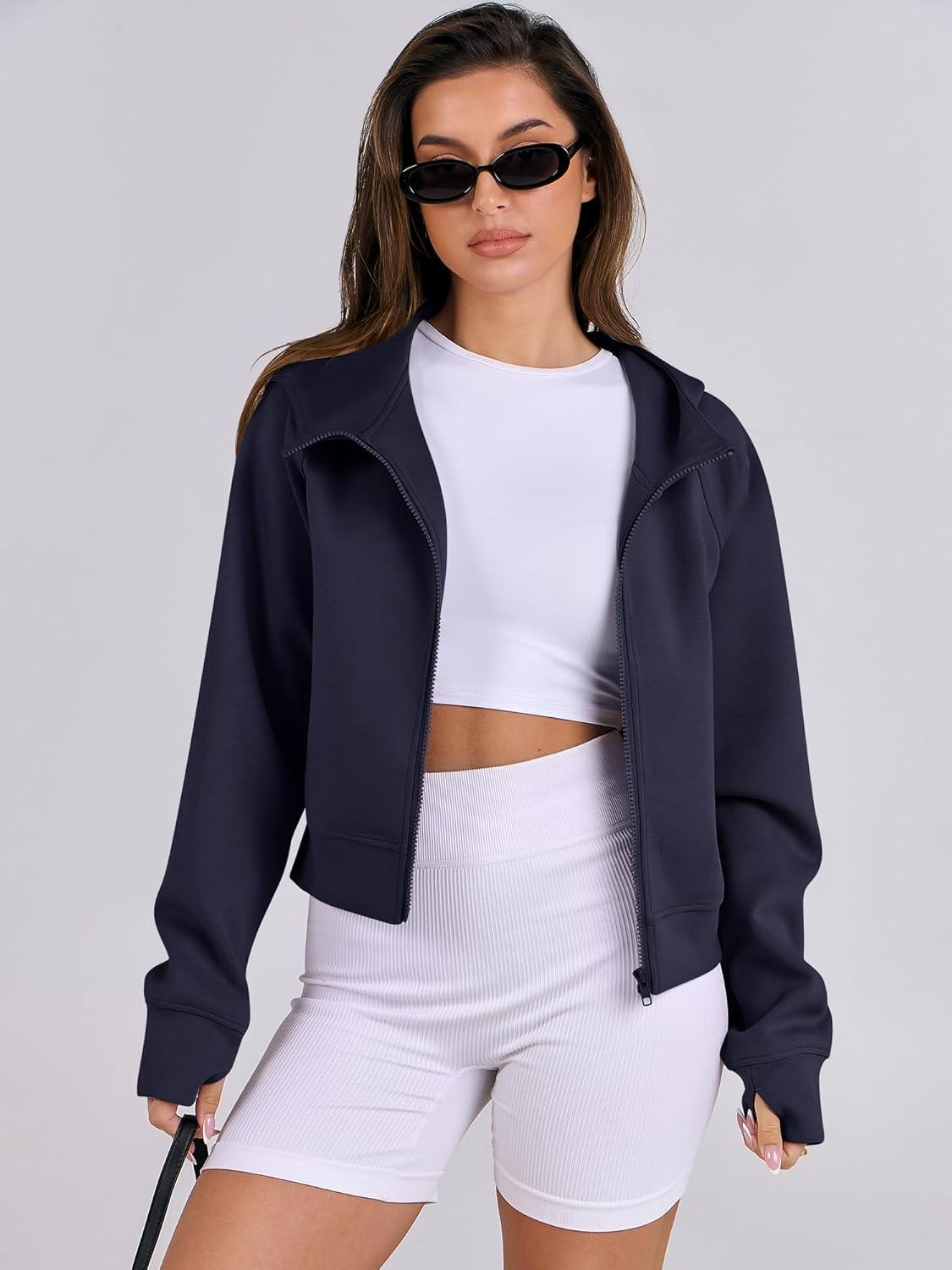 imageANRABESS Womens Zip Up Hoodies Cropped Sweatshirts Fleece Jackets Fall Outfits Casual Hooded Y2k Tops Winter Clothes 2025Navy Blue