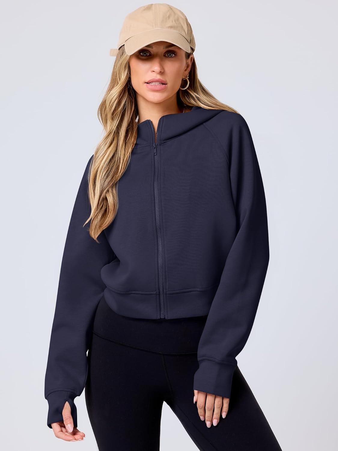 imageANRABESS Womens Zip Up Hoodies Cropped Sweatshirts Fleece Jackets Fall Outfits Casual Hooded Y2k Tops Winter Clothes 2025Navy Blue