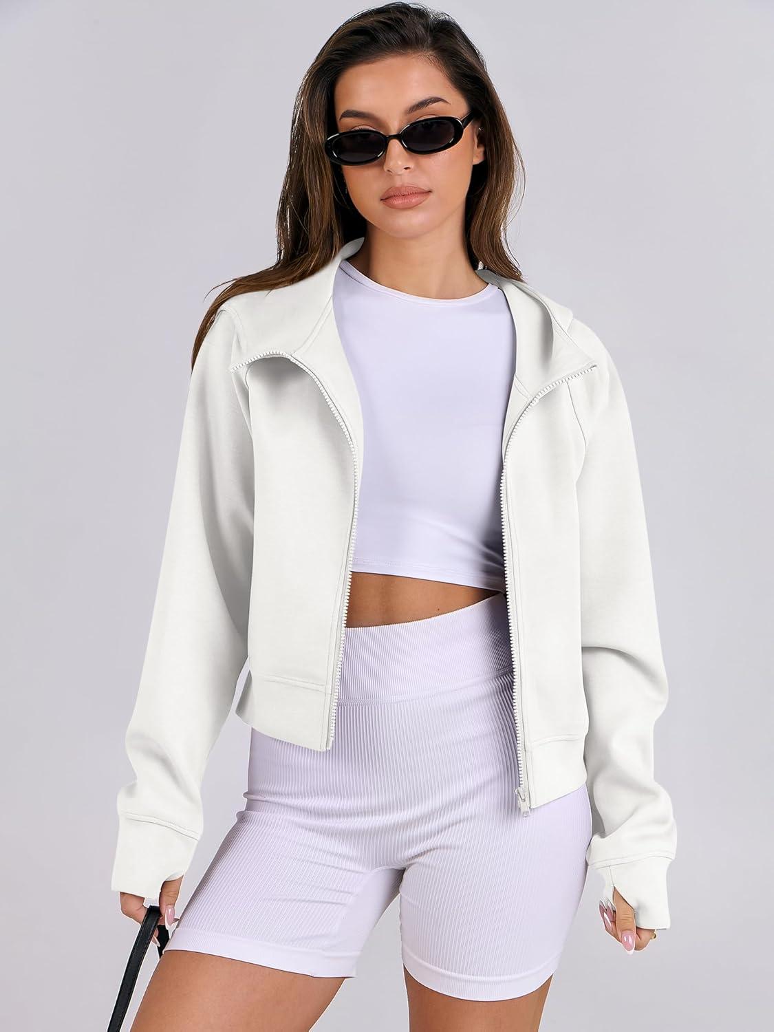 imageANRABESS Womens Zip Up Hoodies Cropped Sweatshirts Fleece Jackets Fall Outfits Casual Hooded Y2k Tops Winter Clothes 2025White