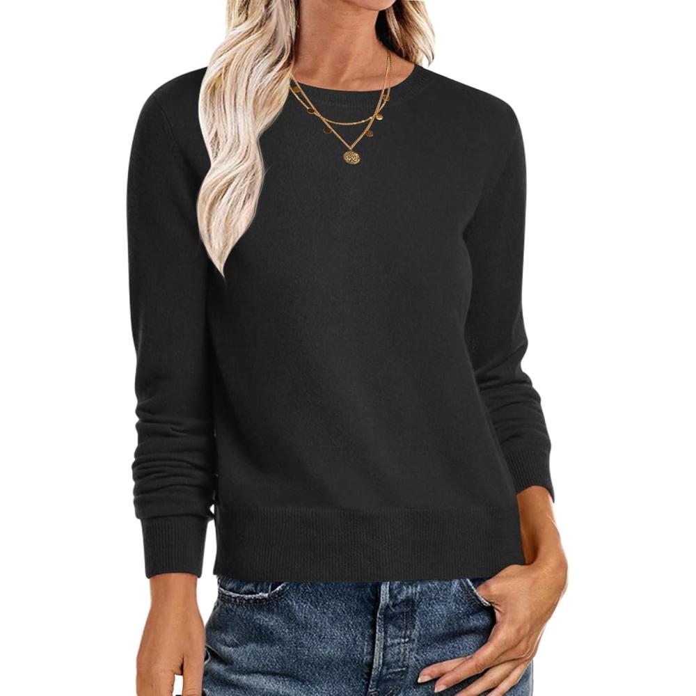 imageANRABESS Womens Long Sleeve Crewneck Classic 2025 Fall Soft Basic Pullover Sweaters TopBlack