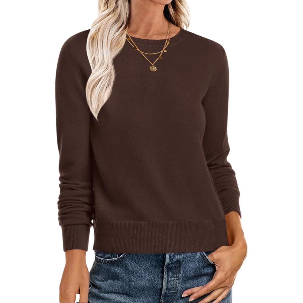 imageANRABESS Womens Long Sleeve Crewneck Classic 2025 Fall Soft Basic Pullover Sweaters TopCoffee