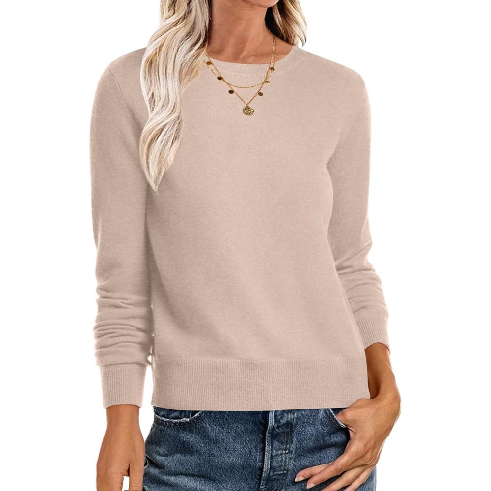 imageANRABESS Womens Long Sleeve Crewneck Classic 2025 Fall Soft Basic Pullover Sweaters TopKhaki