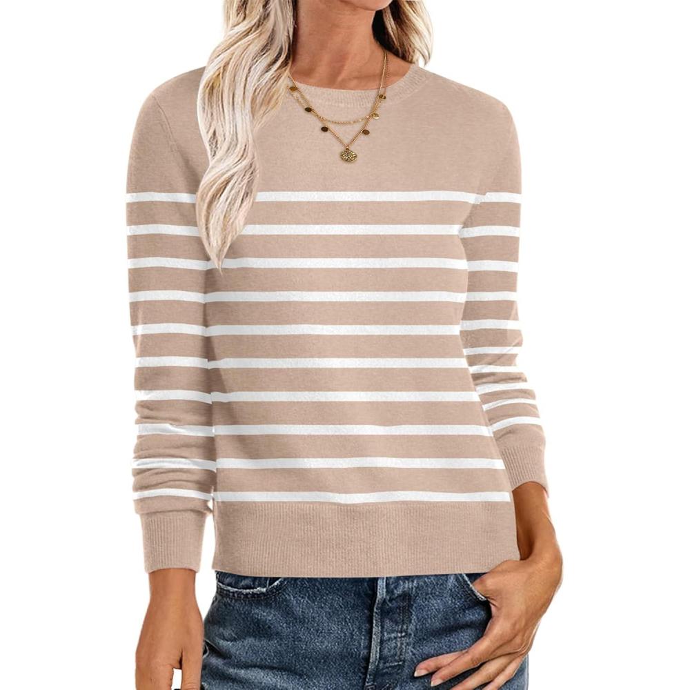 imageANRABESS Womens Long Sleeve Crewneck Classic 2025 Fall Soft Basic Pullover Sweaters TopKhaki White