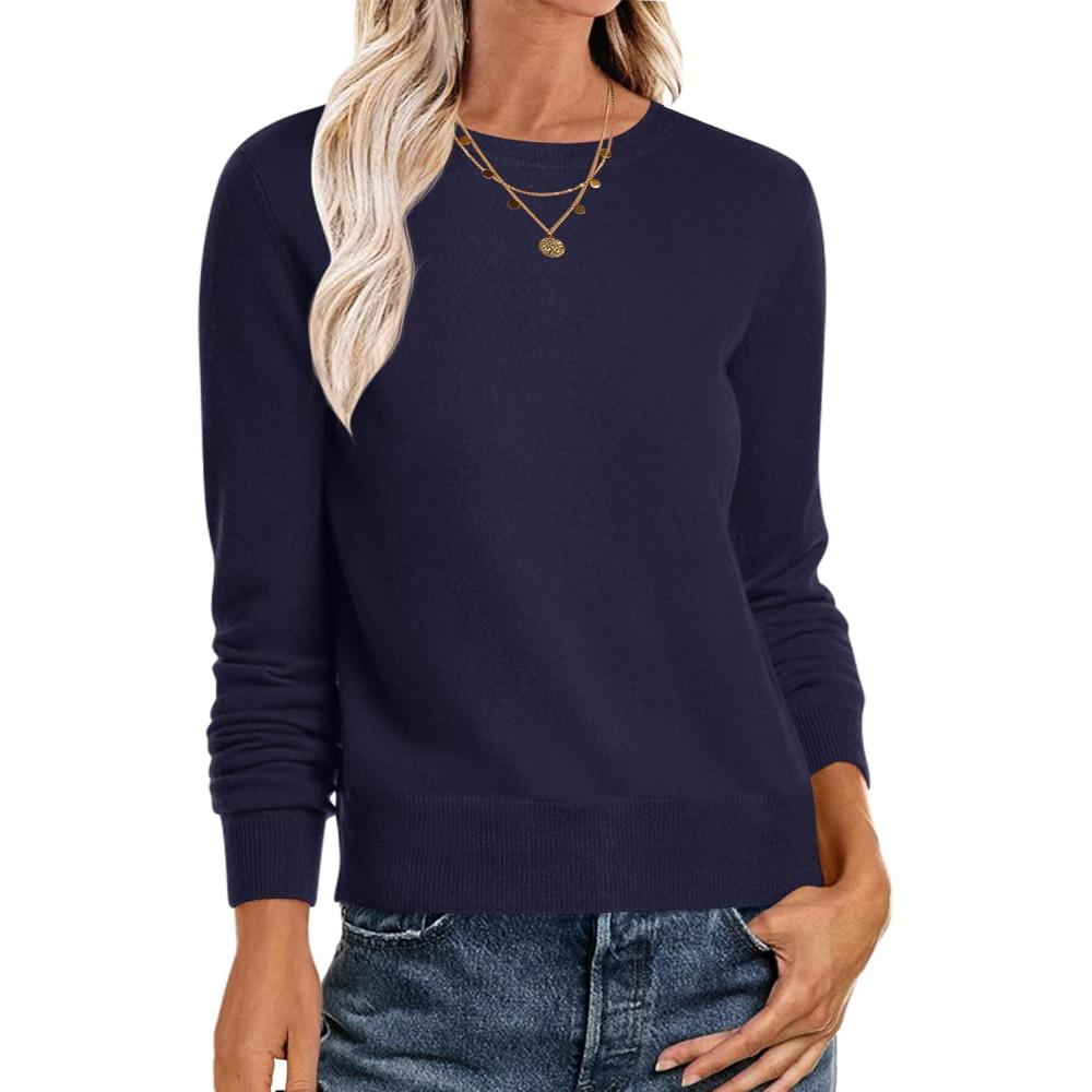 imageANRABESS Womens Long Sleeve Crewneck Classic 2025 Fall Soft Basic Pullover Sweaters TopNavy Blue