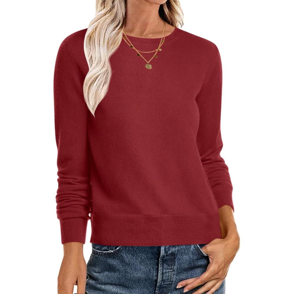 imageANRABESS Womens Long Sleeve Crewneck Classic 2025 Fall Soft Basic Pullover Sweaters TopRed