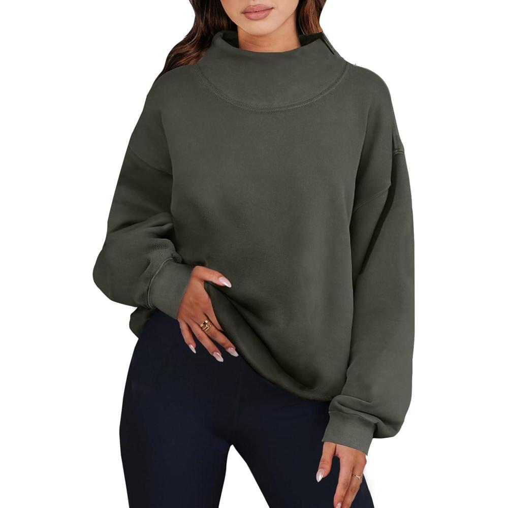 imageANRABESS Womens Oversized Sweatshirts Turtleneck Pullover Long Sleeve Hoodies Tops 2024 Fall Fashion Preppy OutfitsArmygreen