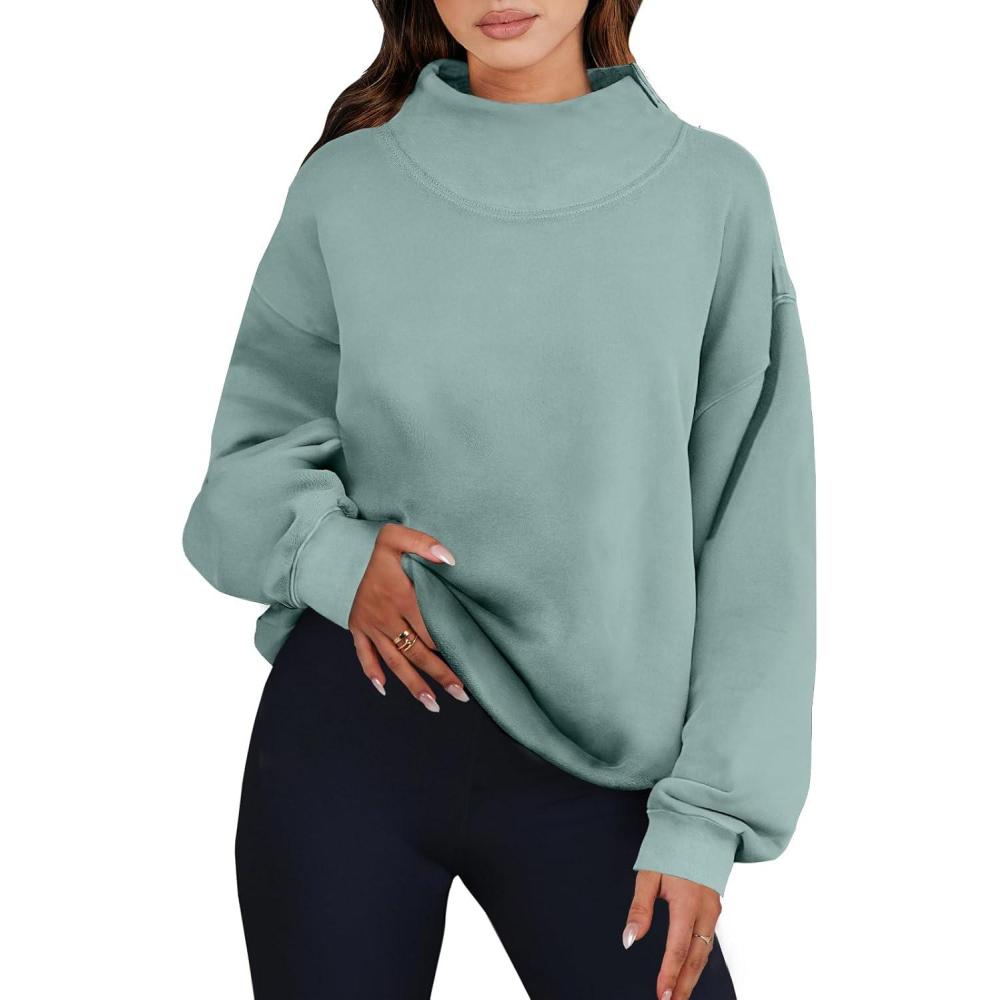 imageANRABESS Womens Oversized Sweatshirts Turtleneck Pullover Long Sleeve Hoodies Tops 2024 Fall Fashion Preppy OutfitsLight Green