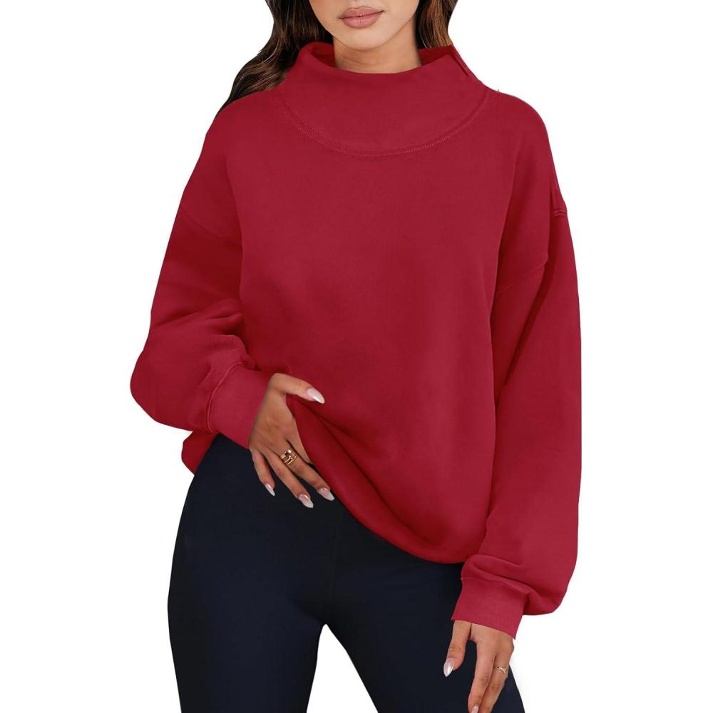 imageANRABESS Womens Oversized Sweatshirts Turtleneck Pullover Long Sleeve Hoodies Tops 2024 Fall Fashion Preppy OutfitsRed