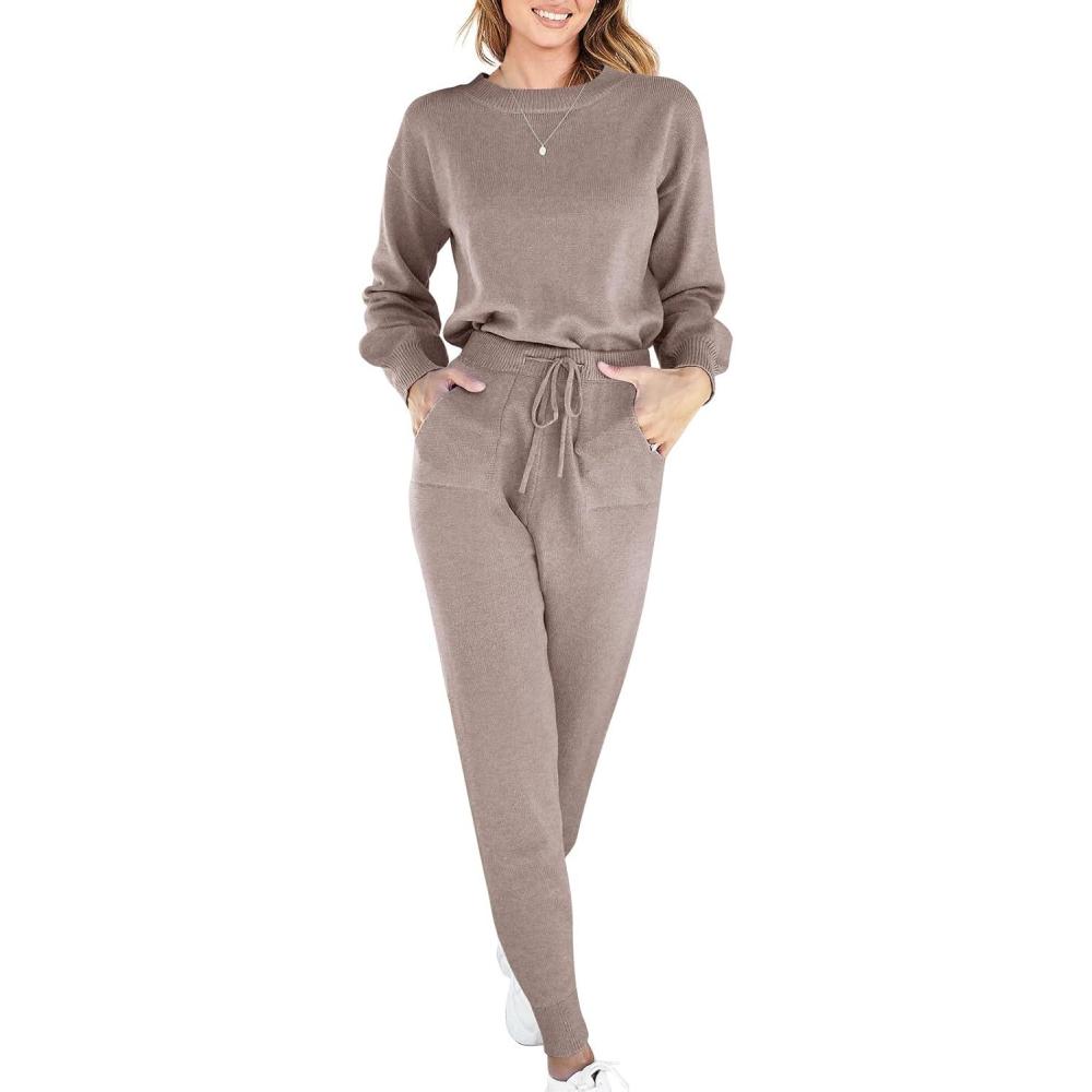 imageANRABESS Womens Two Piece Outfits Sweater Sets Long Sleeve Knit Pullover and Jogger Pants Tracksuit Lounge Set 2024 ClothesCamel