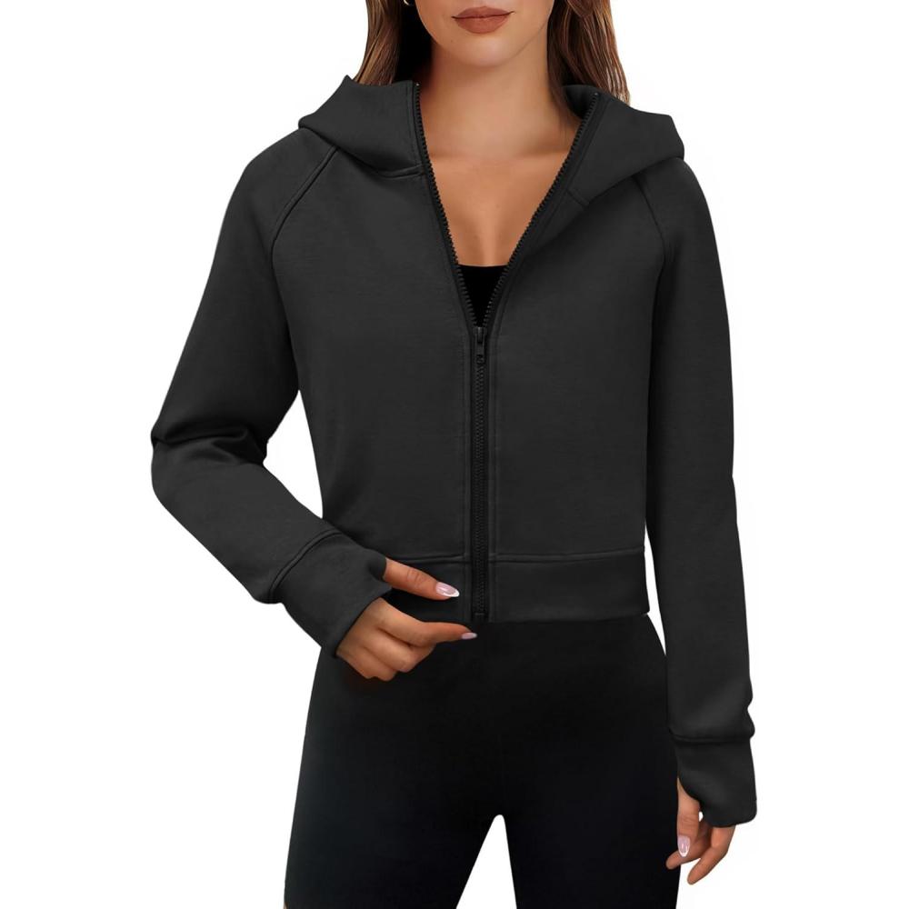 imageANRABESS Womens Zip Up Hoodies Cropped Sweatshirts Fleece Jackets Fall Outfits Casual Hooded Y2k Tops Winter Clothes 2025Black