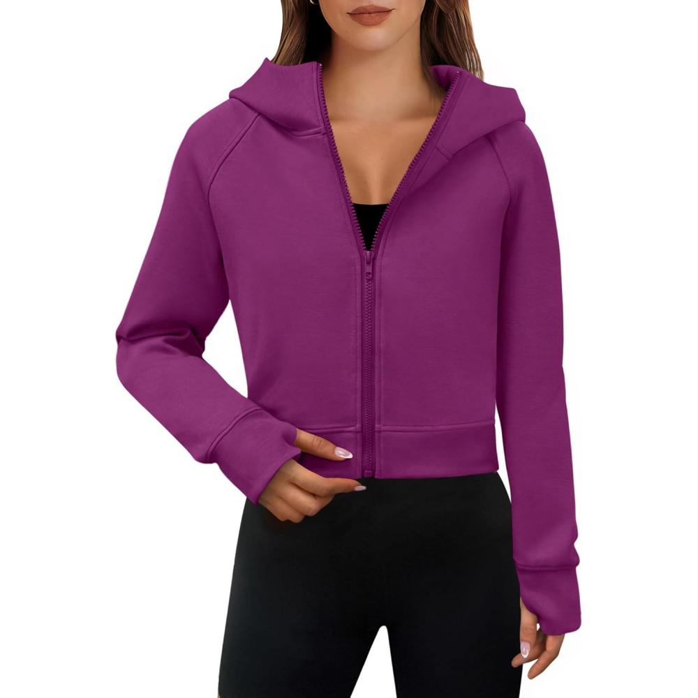 imageANRABESS Womens Zip Up Hoodies Cropped Sweatshirts Fleece Jackets Fall Outfits Casual Hooded Y2k Tops Winter Clothes 2025Fuchsia