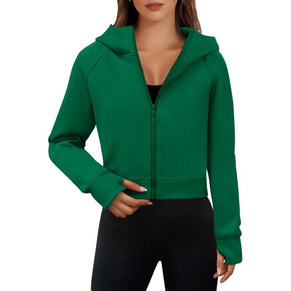 imageANRABESS Womens Zip Up Hoodies Cropped Sweatshirts Fleece Jackets Fall Outfits Casual Hooded Y2k Tops Winter Clothes 2025Green