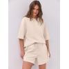 imageANRABESS Two Piece Outfits Oversized Top Lounge Shorts Matching Sets 2025 Summer Fashion Sweatsuits Travel Airport ClothesApricot
