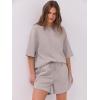 imageANRABESS Two Piece Outfits Oversized Top Lounge Shorts Matching Sets 2025 Summer Fashion Sweatsuits Travel Airport ClothesLight Khaki