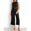 imageANRABESS Womens Summer 2 Piece Outfits Sleeveless Crop Top Capri Wide Leg Pants Jumpsuit Linen Lounge Beach Travel SetsBlack