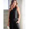 imageANRABESS Womens Summer 2 Piece Outfits Sleeveless Crop Top Capri Wide Leg Pants Jumpsuit Linen Lounge Beach Travel SetsBlack