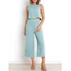 imageANRABESS Womens Summer 2 Piece Outfits Sleeveless Crop Top Capri Wide Leg Pants Jumpsuit Linen Lounge Beach Travel SetsBlue