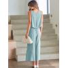 imageANRABESS Womens Summer 2 Piece Outfits Sleeveless Crop Top Capri Wide Leg Pants Jumpsuit Linen Lounge Beach Travel SetsBlue
