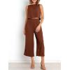 imageANRABESS Womens Summer 2 Piece Outfits Sleeveless Crop Top Capri Wide Leg Pants Jumpsuit Linen Lounge Beach Travel SetsBrown