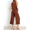 imageANRABESS Womens Summer 2 Piece Outfits Sleeveless Crop Top Capri Wide Leg Pants Jumpsuit Linen Lounge Beach Travel SetsBrown