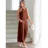 imageANRABESS Womens Summer 2 Piece Outfits Sleeveless Crop Top Capri Wide Leg Pants Jumpsuit Linen Lounge Beach Travel SetsBrown