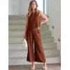 imageANRABESS Womens Summer 2 Piece Outfits Sleeveless Crop Top Capri Wide Leg Pants Jumpsuit Linen Lounge Beach Travel SetsBrown