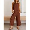 imageANRABESS Womens Summer 2 Piece Outfits Sleeveless Crop Top Capri Wide Leg Pants Jumpsuit Linen Lounge Beach Travel SetsBrown