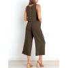 imageANRABESS Womens Summer 2 Piece Outfits Sleeveless Crop Top Capri Wide Leg Pants Jumpsuit Linen Lounge Beach Travel SetsCoffee