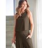 imageANRABESS Womens Summer 2 Piece Outfits Sleeveless Crop Top Capri Wide Leg Pants Jumpsuit Linen Lounge Beach Travel SetsCoffee