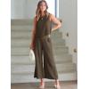 imageANRABESS Womens Summer 2 Piece Outfits Sleeveless Crop Top Capri Wide Leg Pants Jumpsuit Linen Lounge Beach Travel SetsCoffee