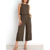 imageANRABESS Womens Summer 2 Piece Outfits Sleeveless Crop Top Capri Wide Leg Pants Jumpsuit Linen Lounge Beach Travel SetsCoffee