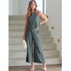 imageANRABESS Womens Summer 2 Piece Outfits Sleeveless Crop Top Capri Wide Leg Pants Jumpsuit Linen Lounge Beach Travel SetsDark Gray