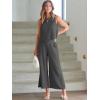 imageANRABESS Womens Summer 2 Piece Outfits Sleeveless Crop Top Capri Wide Leg Pants Jumpsuit Linen Lounge Beach Travel SetsGray