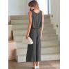 imageANRABESS Womens Summer 2 Piece Outfits Sleeveless Crop Top Capri Wide Leg Pants Jumpsuit Linen Lounge Beach Travel SetsGray