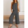 imageANRABESS Womens Summer 2 Piece Outfits Sleeveless Crop Top Capri Wide Leg Pants Jumpsuit Linen Lounge Beach Travel SetsGray